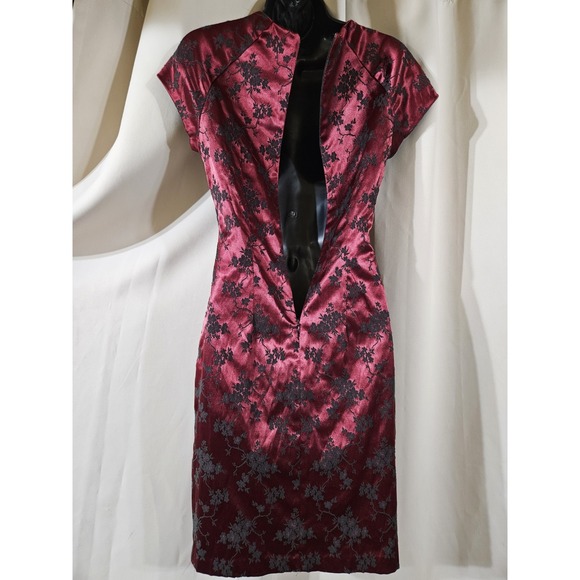CDC Burgundy Floral Brocade Dress USA Square Neck Cap Sleeve Sz 4 Whimsigoth - Picture 5 of 8